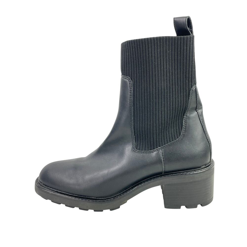 Steve Madden Kiley Womens Black Leather Stretchy Ribbed Knit Sock Ankle Boots 10